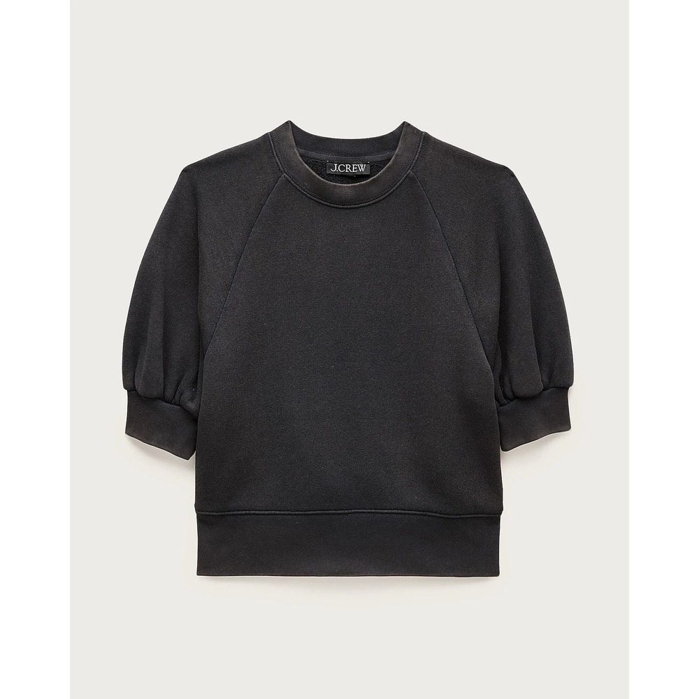 J. Crew Black Heritage terry puff-sleeve sweatshirt Large NWT $80